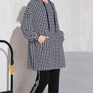 Black and White Houndstooth Hoodie Set